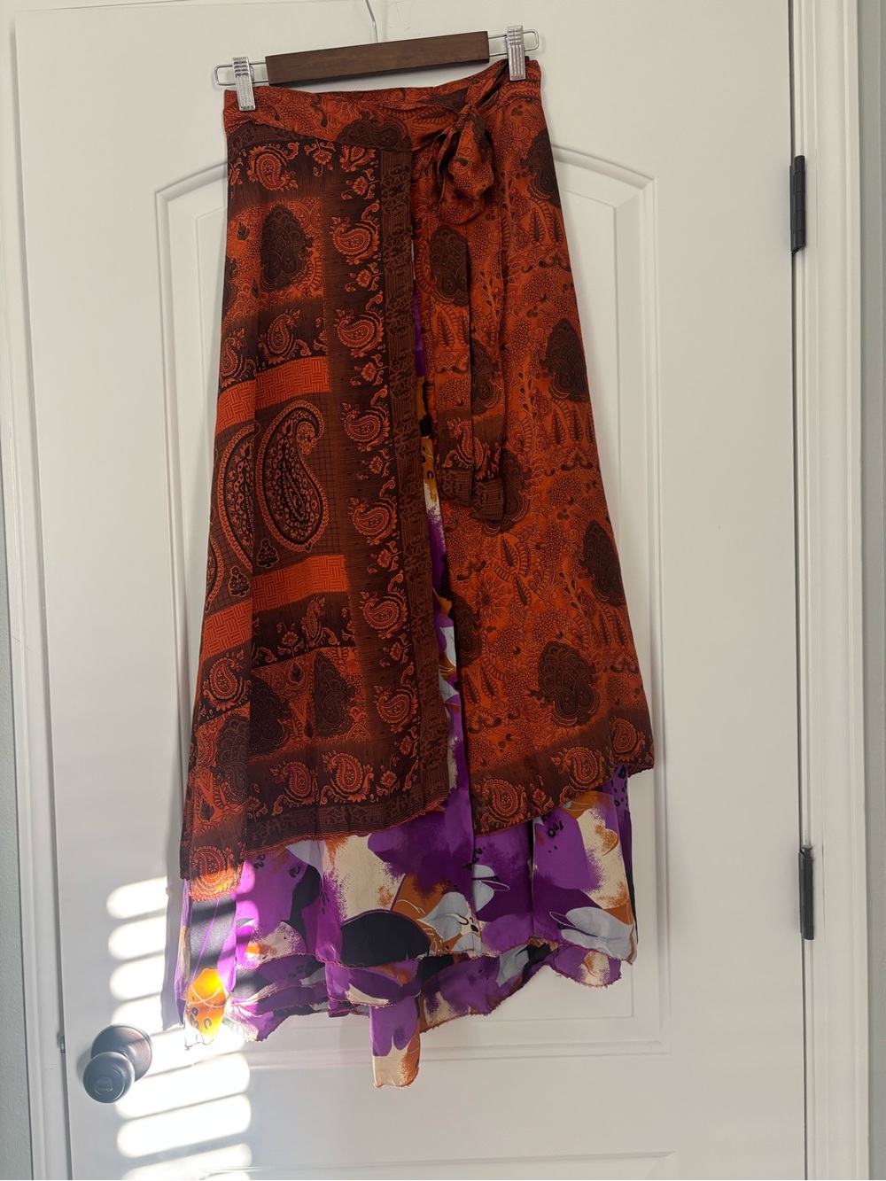 Boho Wrap Skirt Sari in Rust Orange & Purple